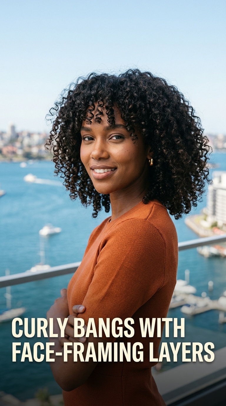Curly Bangs with Face-Framing Layers