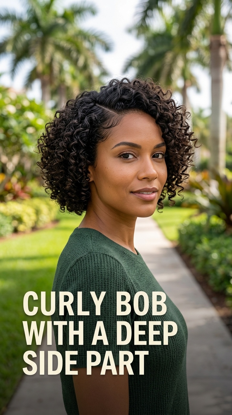 Curly Bob with a Deep Side Part
