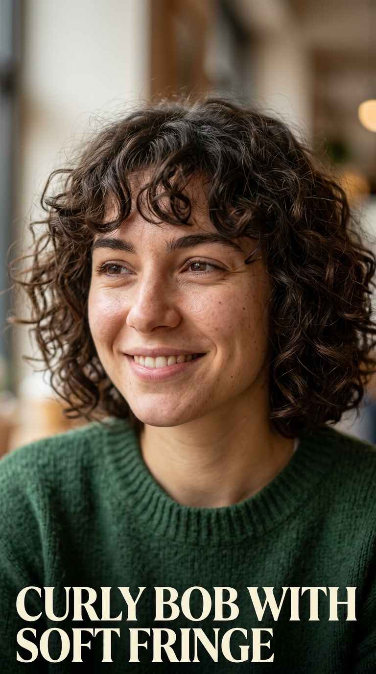 Curly Bob with Soft Fringe