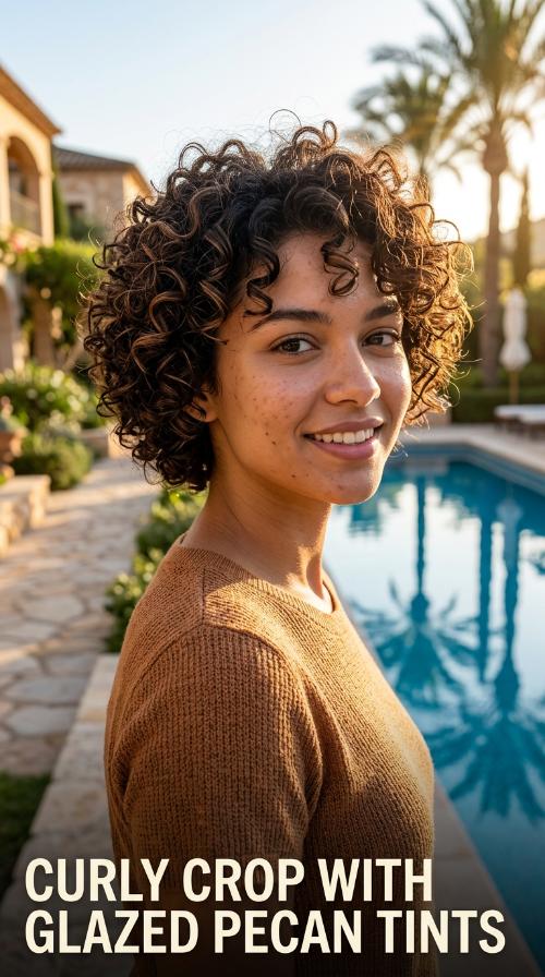 Curly Crop with Glazed Pecan Tints