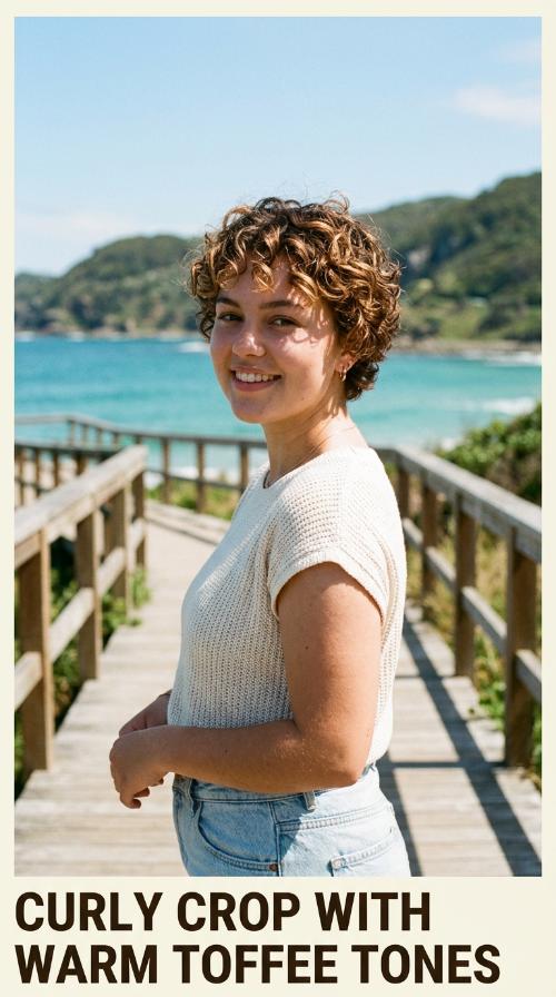 Curly Crop with Warm Toffee Tones