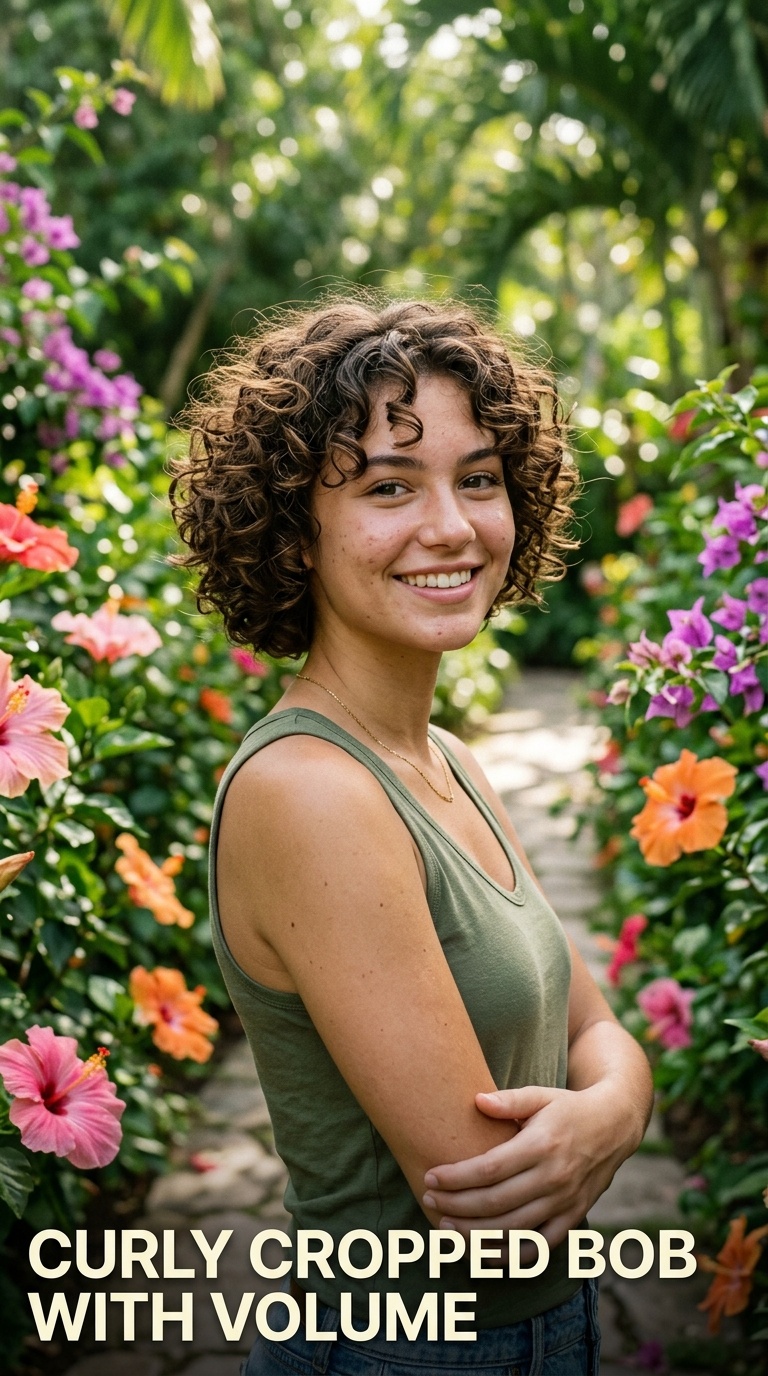 Curly Cropped Bob with Volume