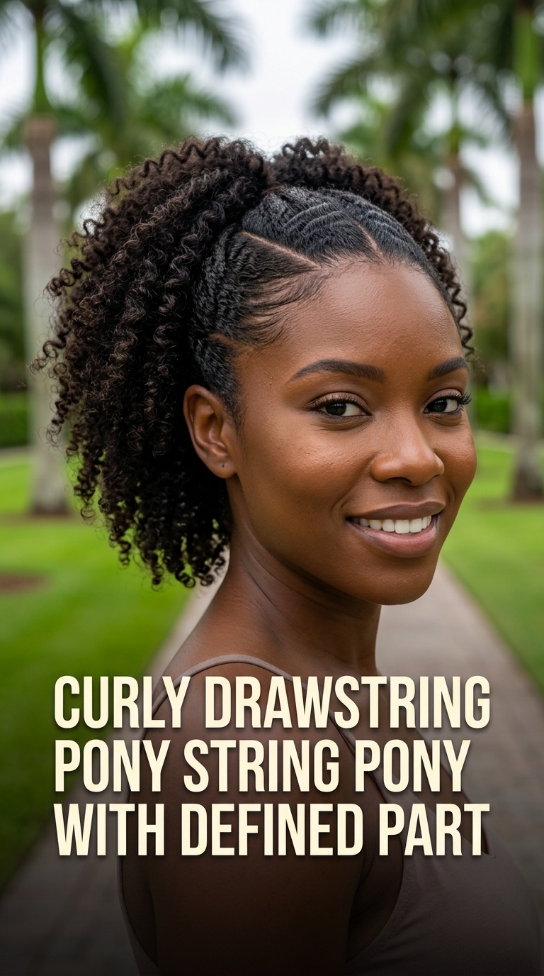 Curly Drawstring Pony with Defined Part