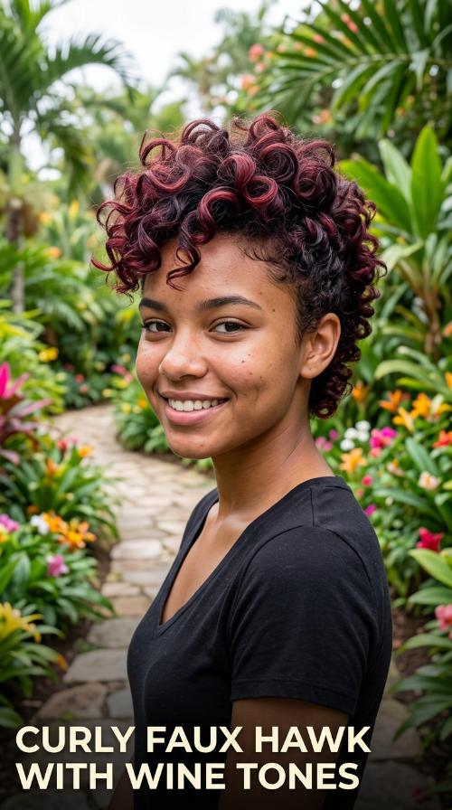 Curly Faux Hawk with Wine Tones