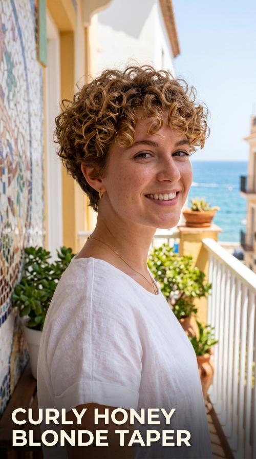 Curly Honey Blonde Taper