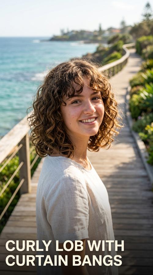 Curly Lob with Curtain Bangs