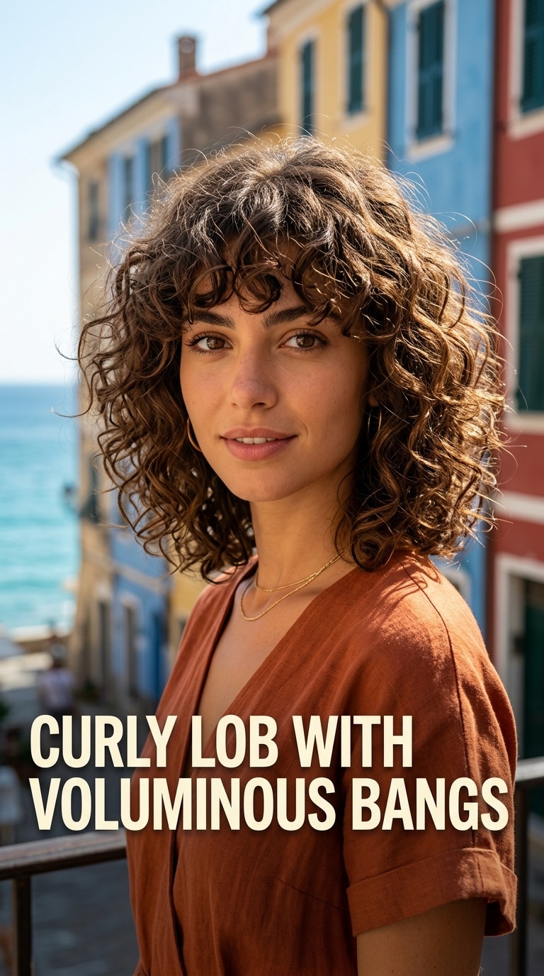 Curly Lob with Voluminous Bangs