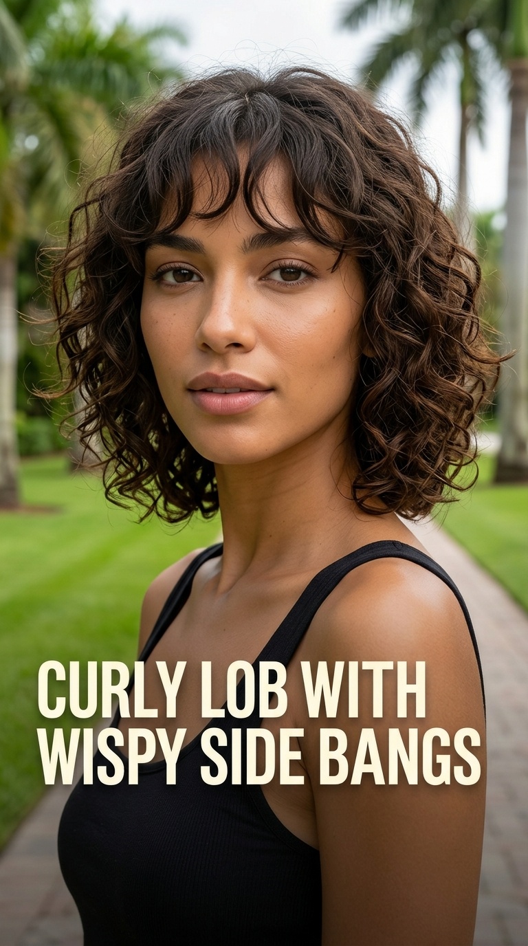 Curly Lob with Wispy Side Bangs