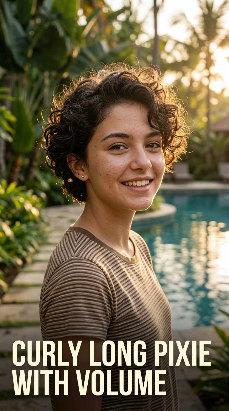 Curly Long Pixie with Volume