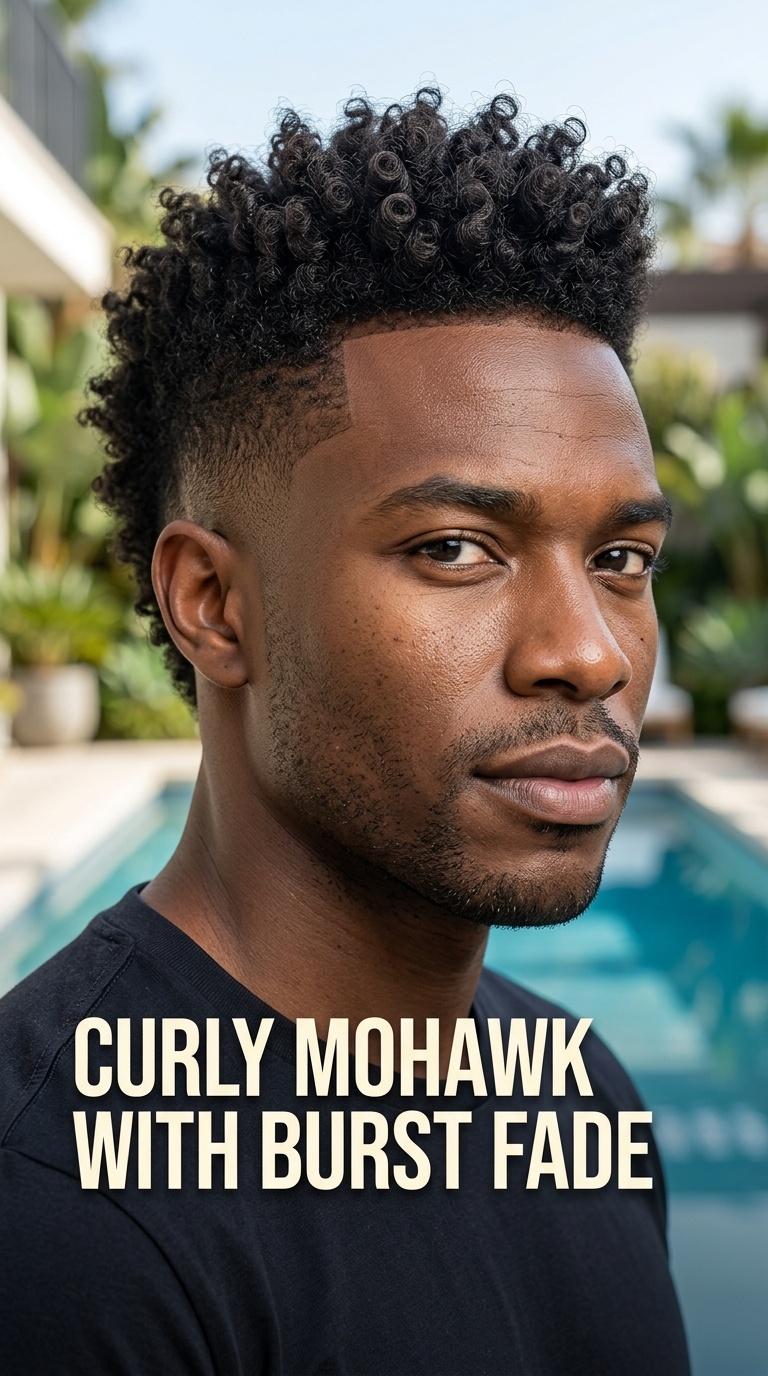 Curly Mohawk with Burst Fade
