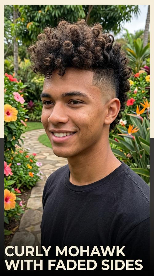 Curly Mohawk with Faded Sides