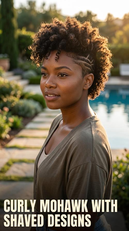 Curly Mohawk with Shaved Designs