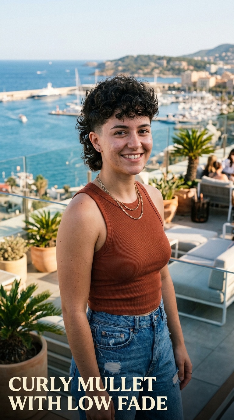 Curly Mullet with Low Fade