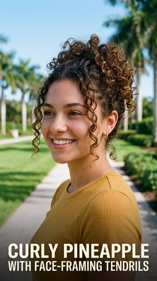 Curly Pineapple with Face-Framing Tendrils