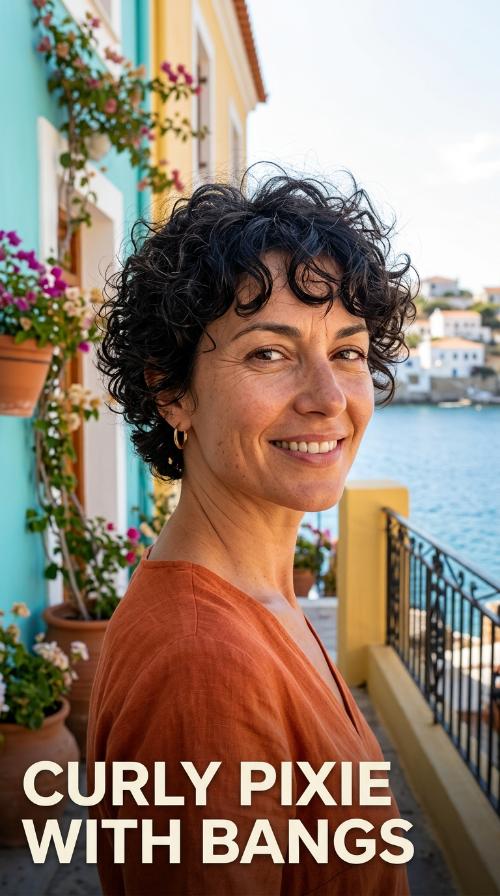 Curly Pixie with Bangs
