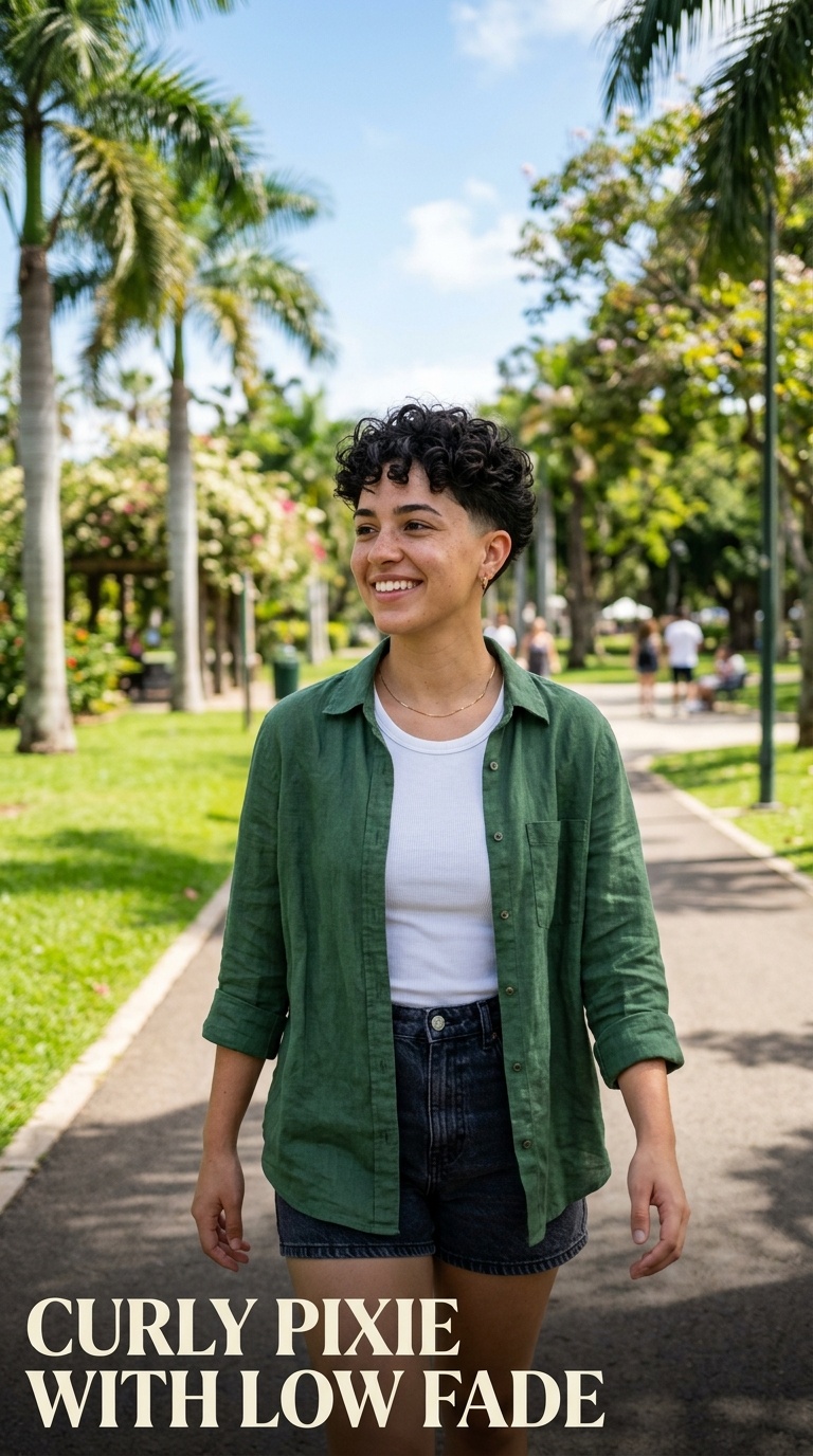 Curly Pixie with Low Fade