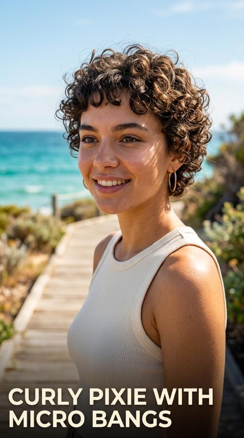 Curly Pixie with Micro Bangs
