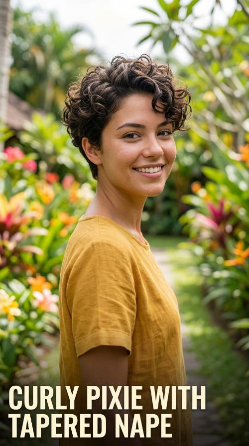 Curly Pixie with Tapered Nape