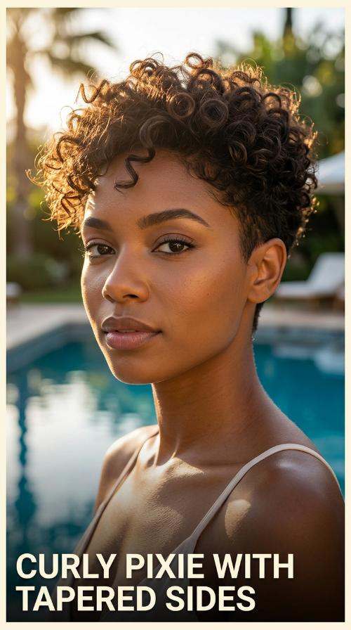 Curly Pixie with Tapered Sides
