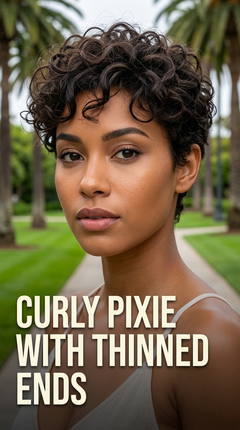 Curly Pixie with Thinned Ends