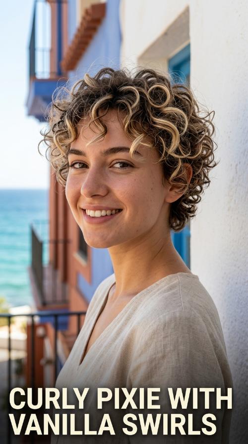 Curly Pixie with Vanilla Swirls