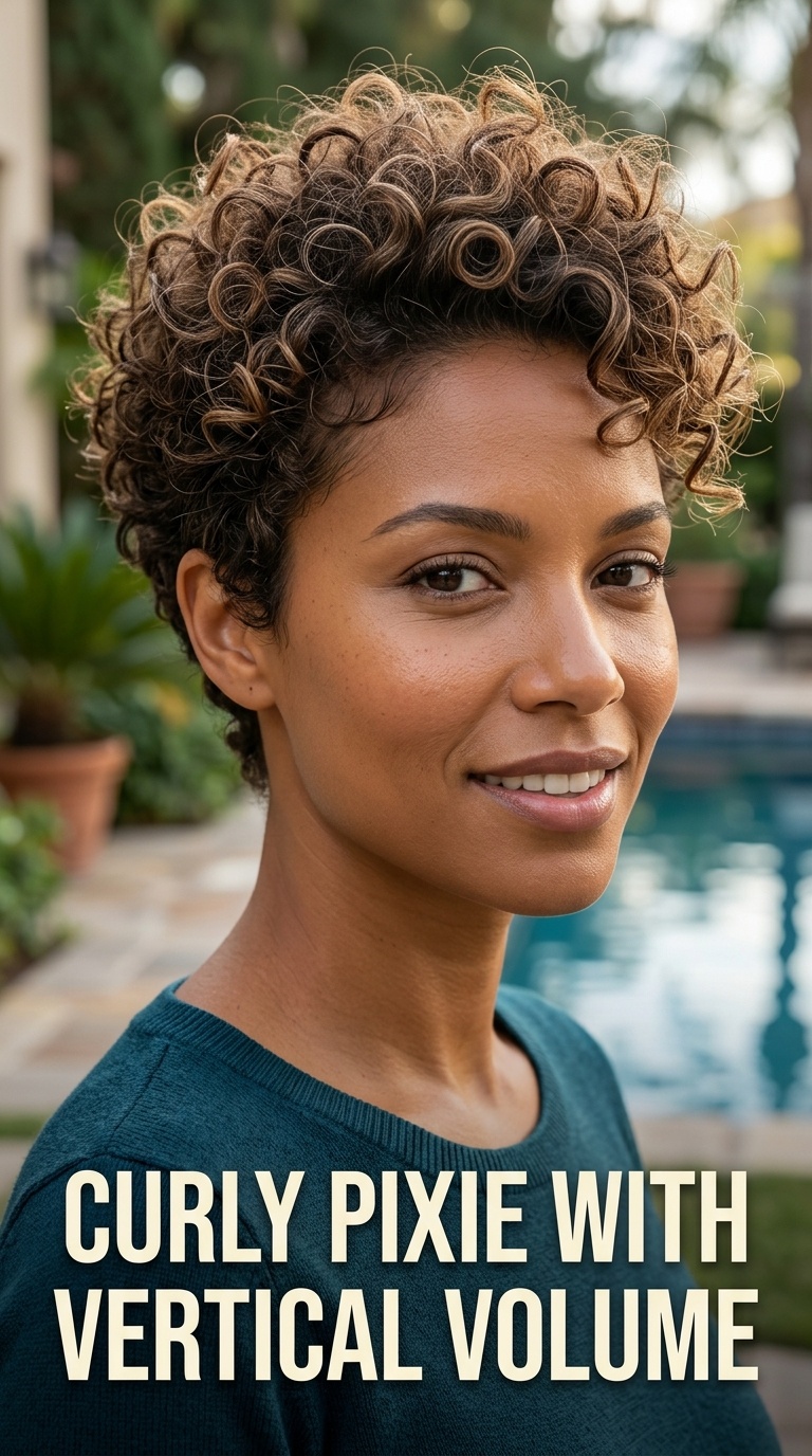 Curly Pixie with Vertical Volume