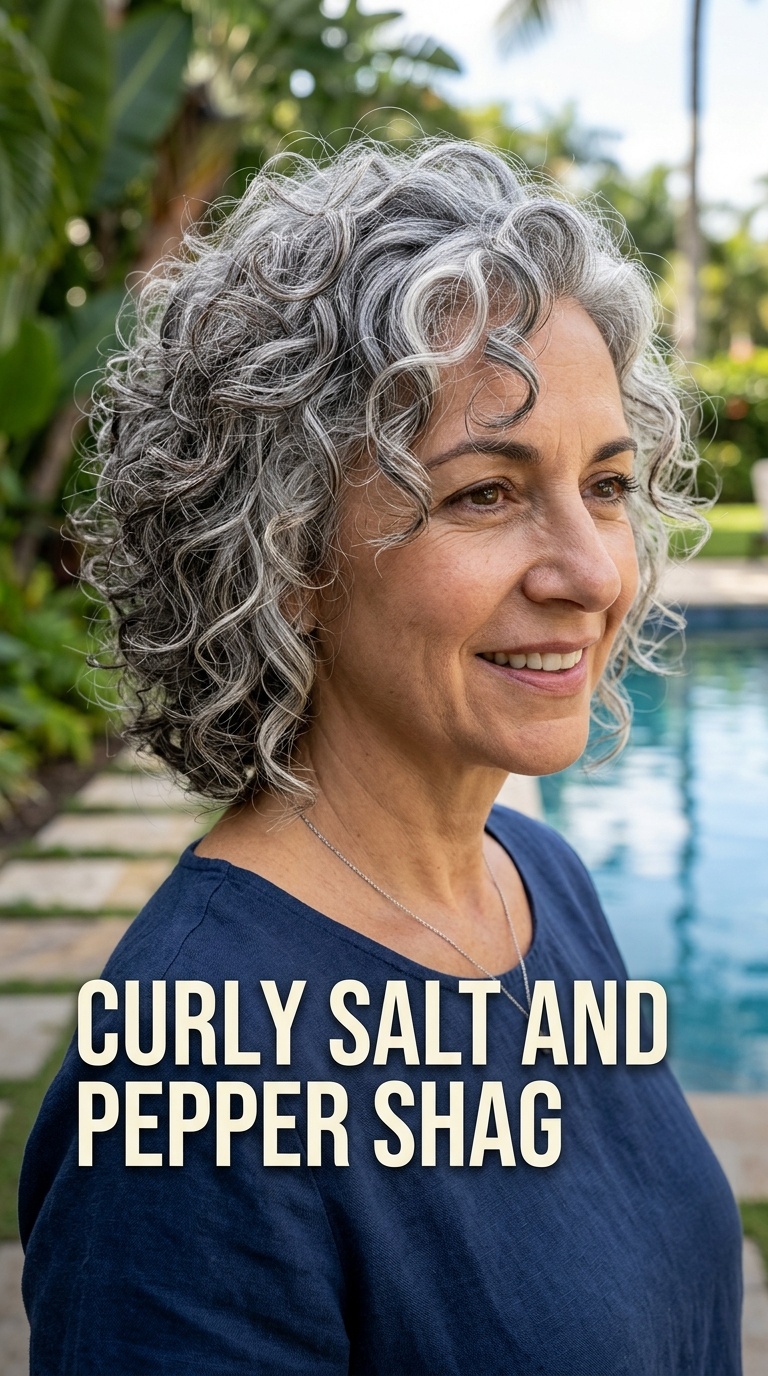 Curly Salt and Pepper Shag