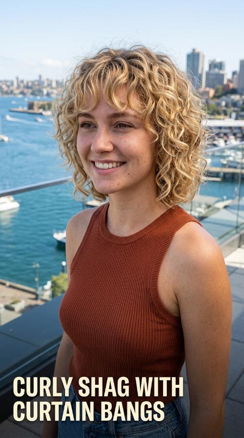 Curly Shag with Curtain Bangs