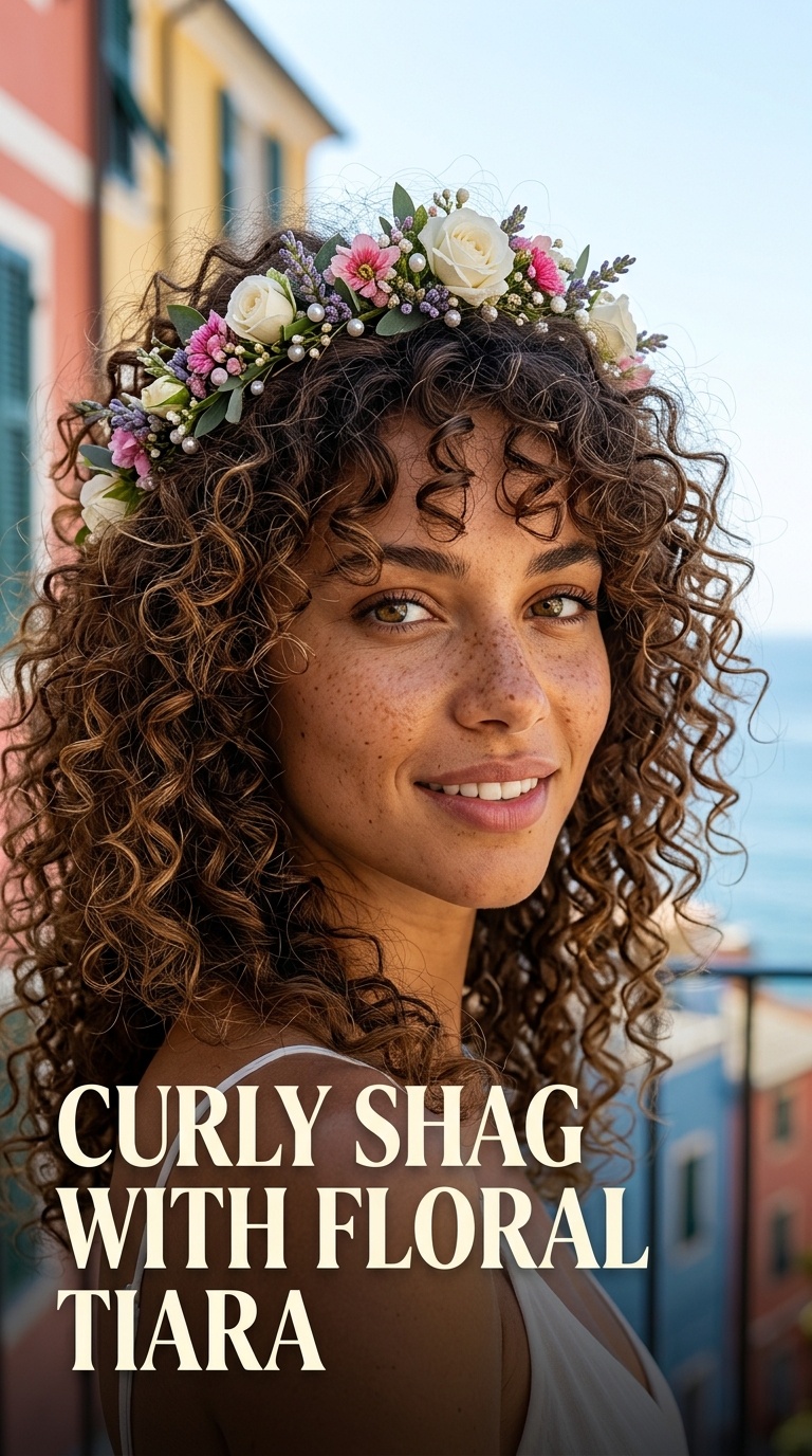 Curly Shag with Floral Tiara