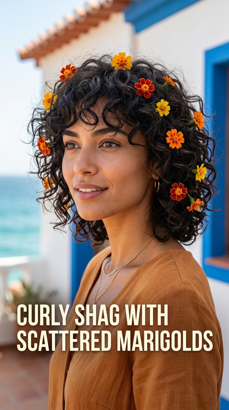 Curly Shag with Scattered Marigolds