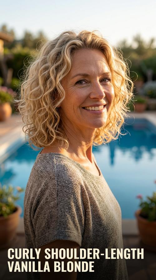 Curly Shoulder-Length Vanilla Blonde