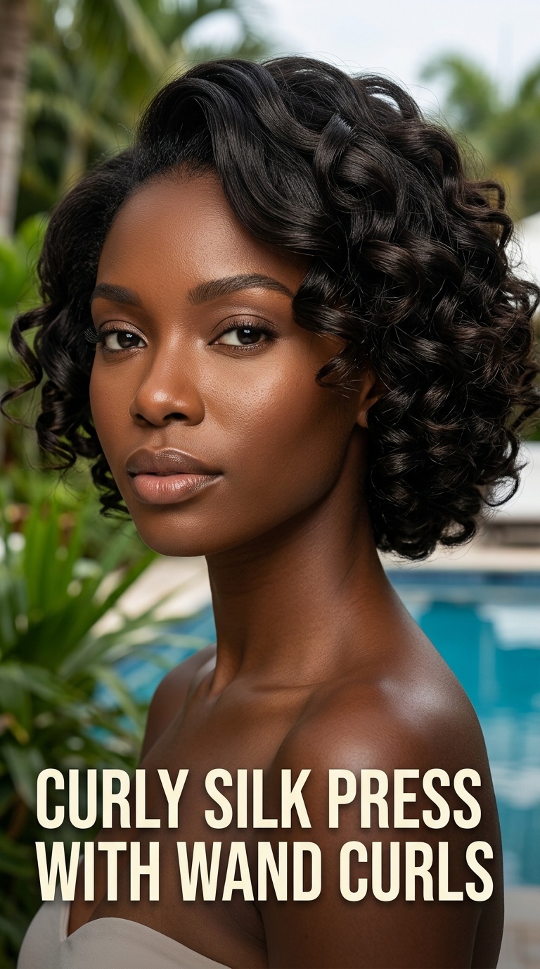 Curly Silk Press with Wand Curls
