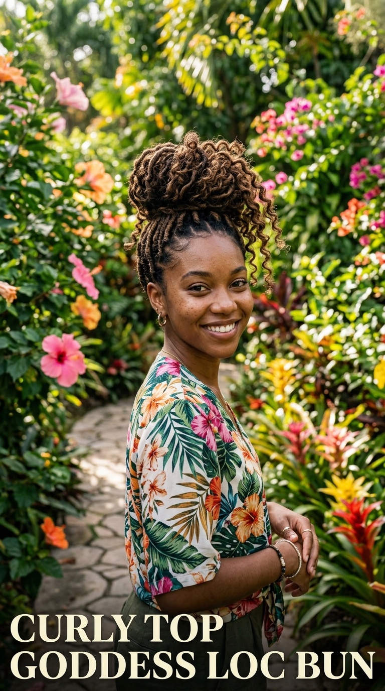 Curly Top Goddess Loc Bun