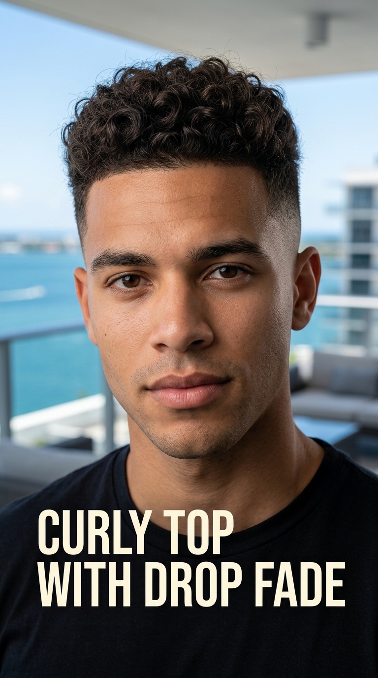 Curly Top with Drop Fade
