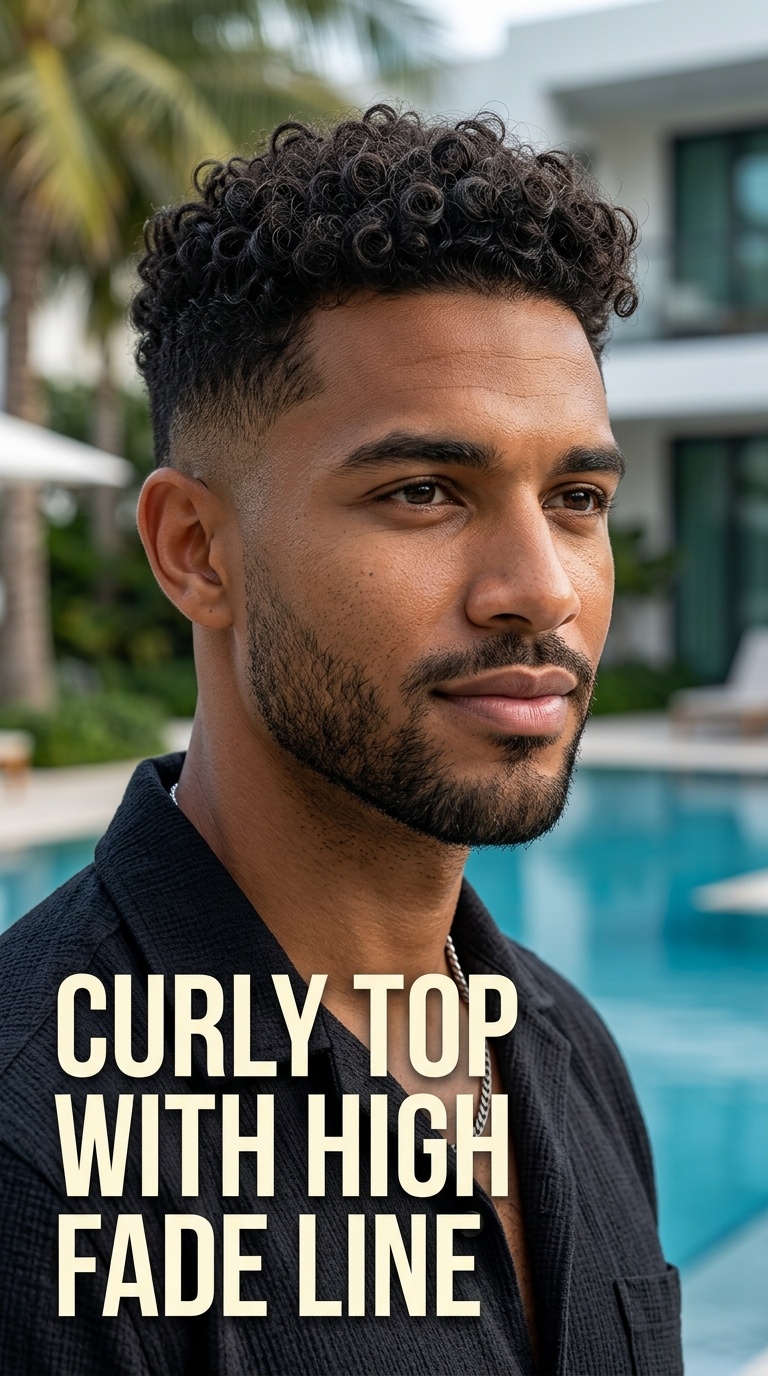 Curly Top with High Fade Line