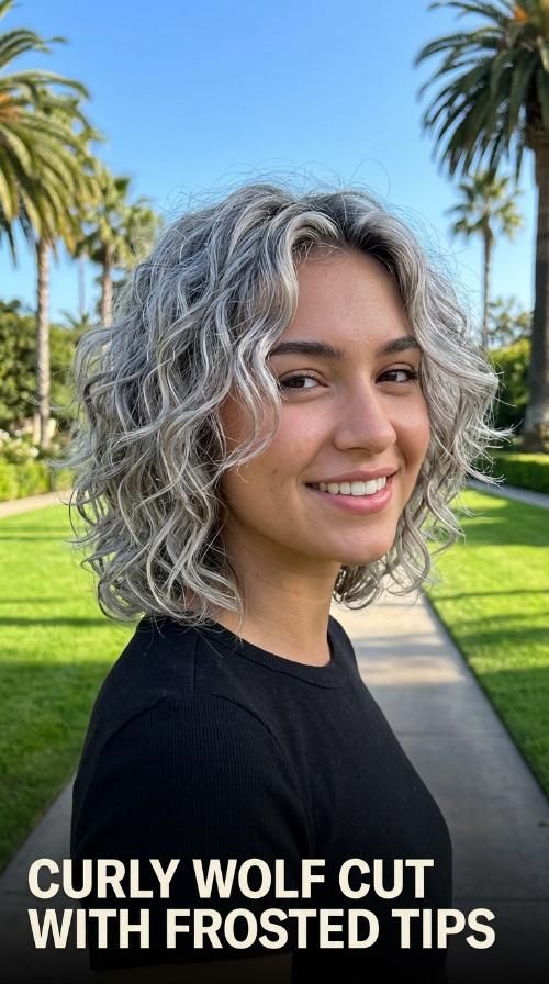 Curly Wolf Cut with Frosted Tips