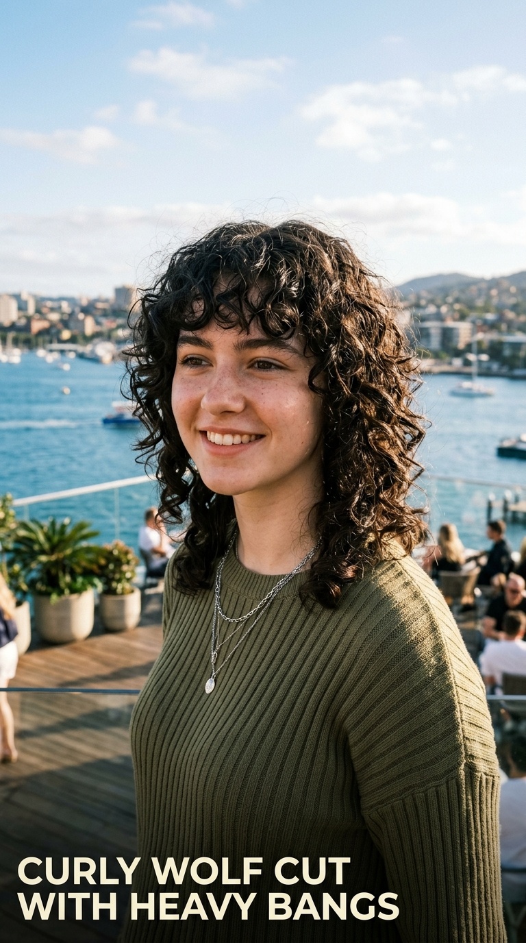 Curly Wolf Cut with Heavy Bangs