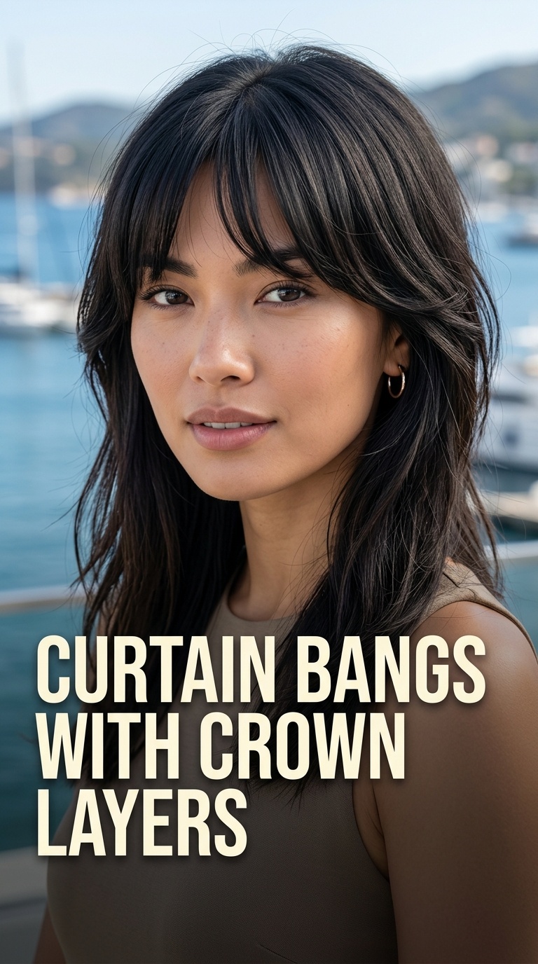 Curtain Bangs with Crown Layers