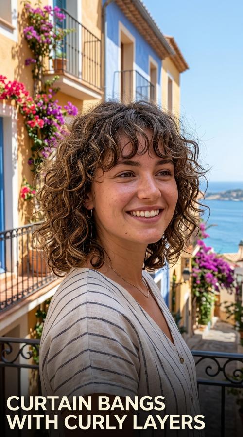 Curtain Bangs with Curly Layers