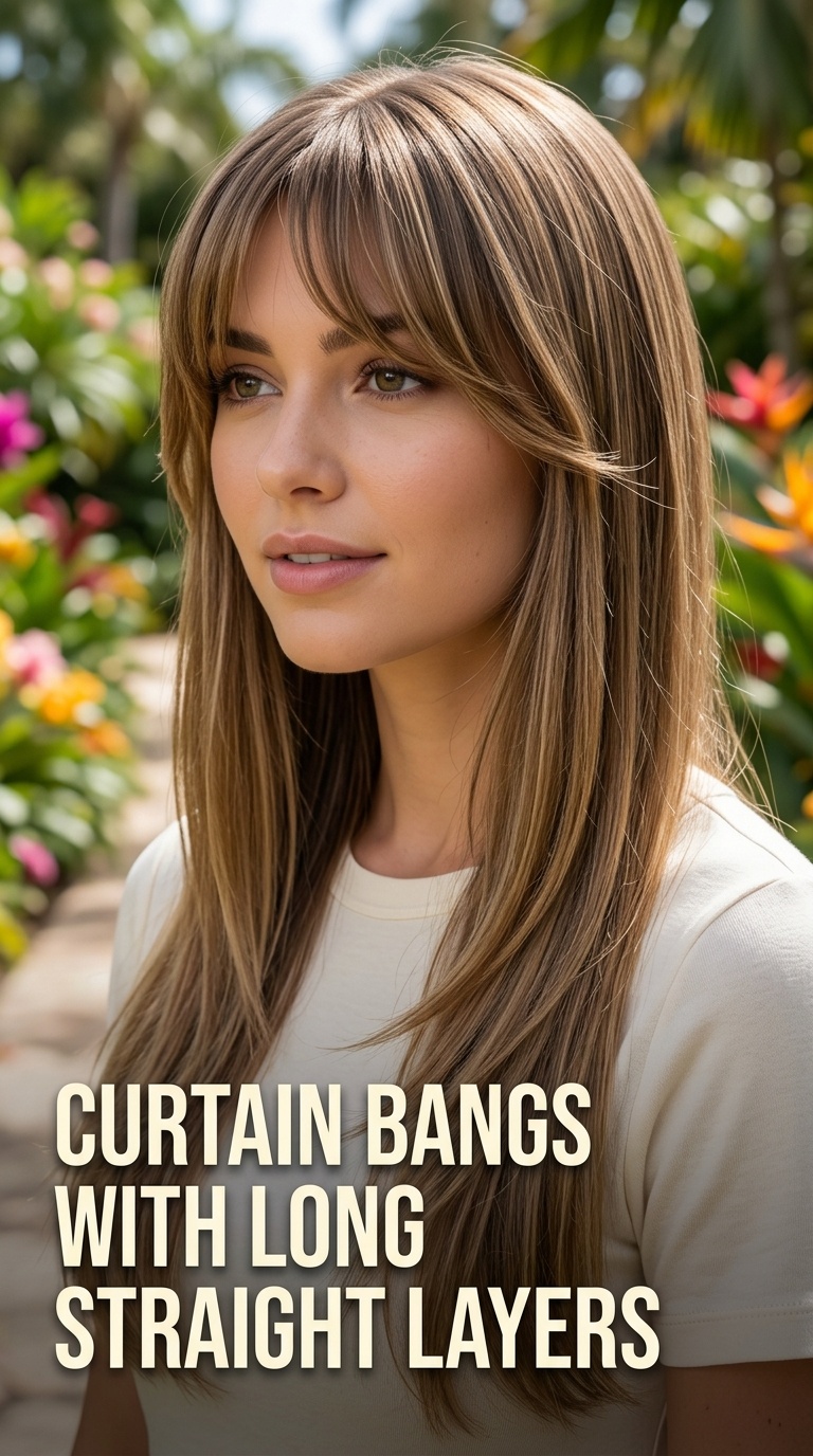 Curtain Bangs with Long Straight Layers