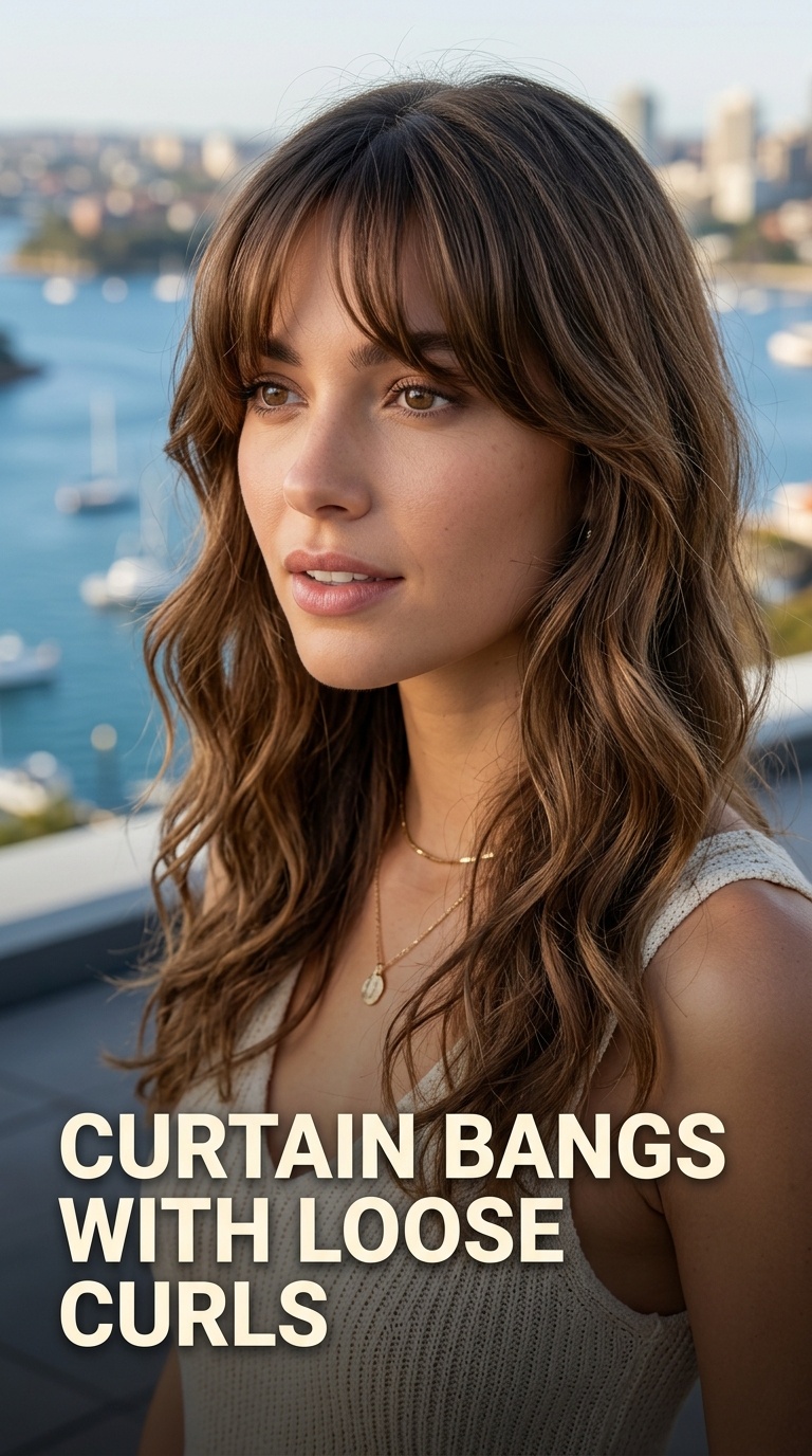 Curtain Bangs with Loose Curls