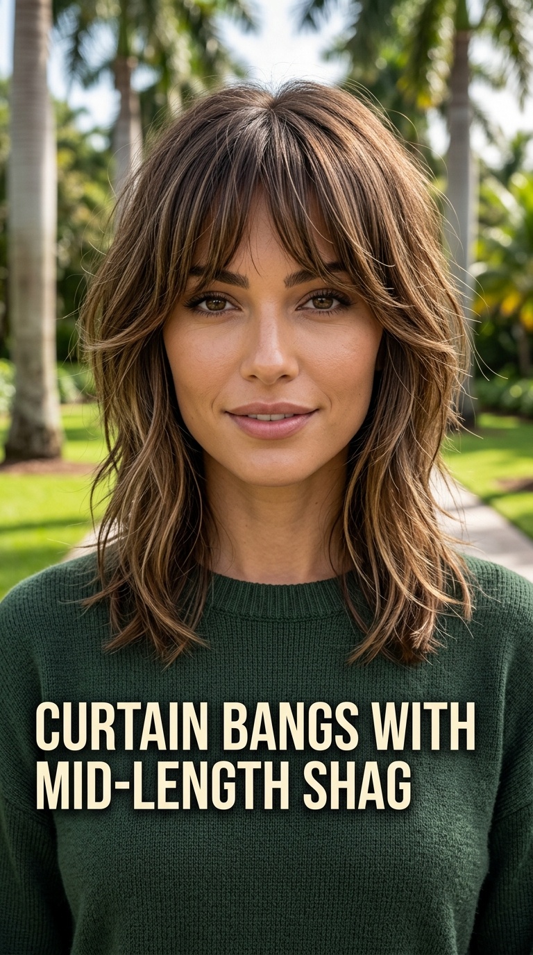 Curtain Bangs with Mid-Length Shag