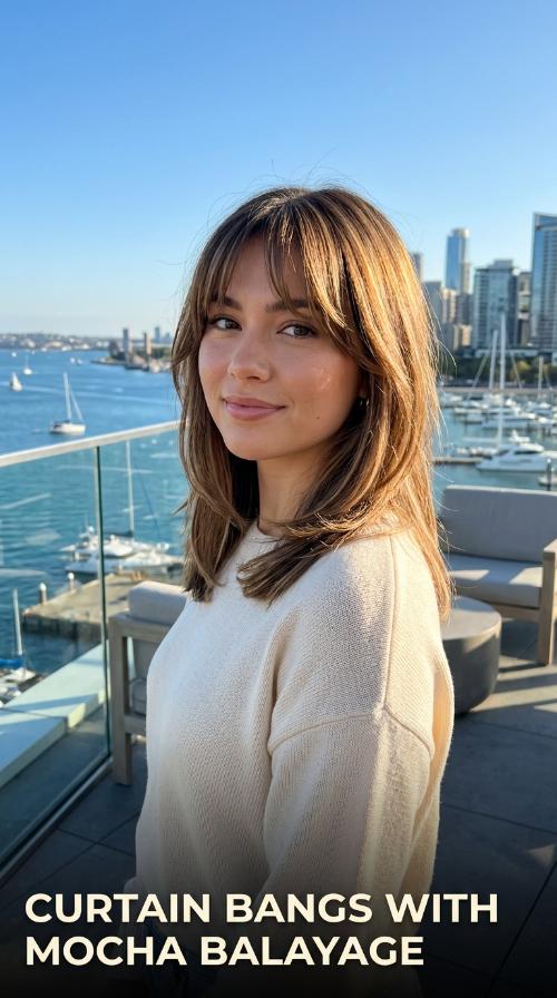 Curtain Bangs with Mocha Balayage