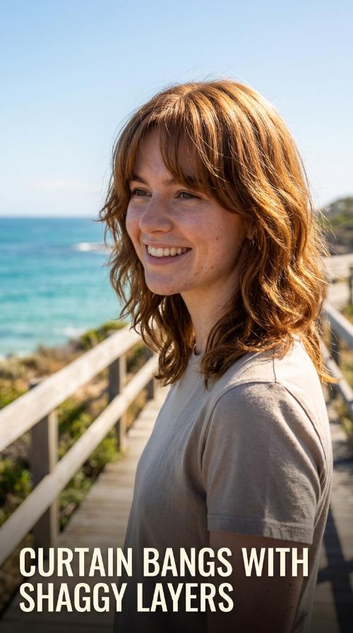 Curtain Bangs with Shaggy Layers