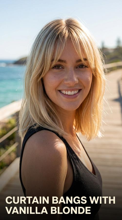 Curtain Bangs with Vanilla Blonde