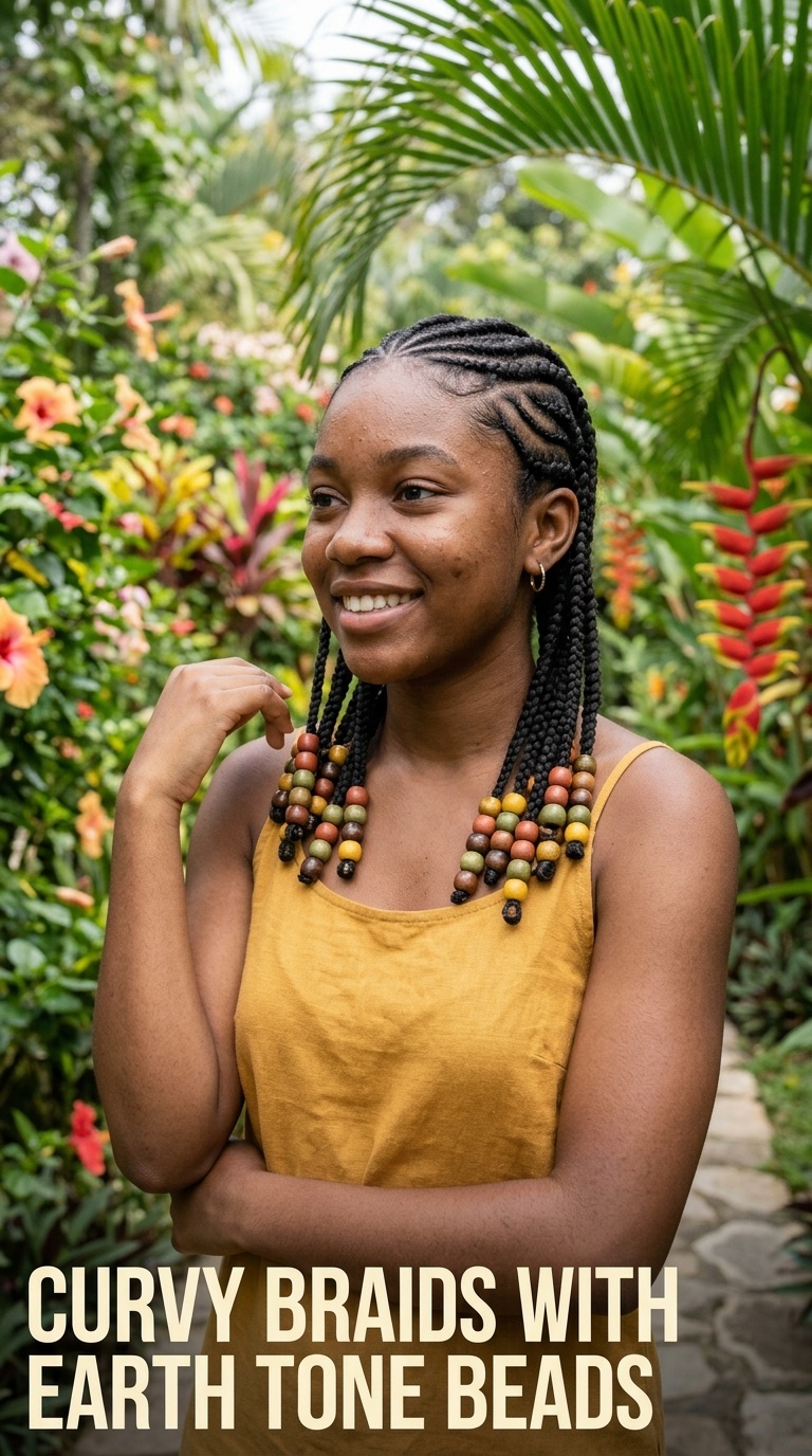Curvy Braids with Earth Tone Beads