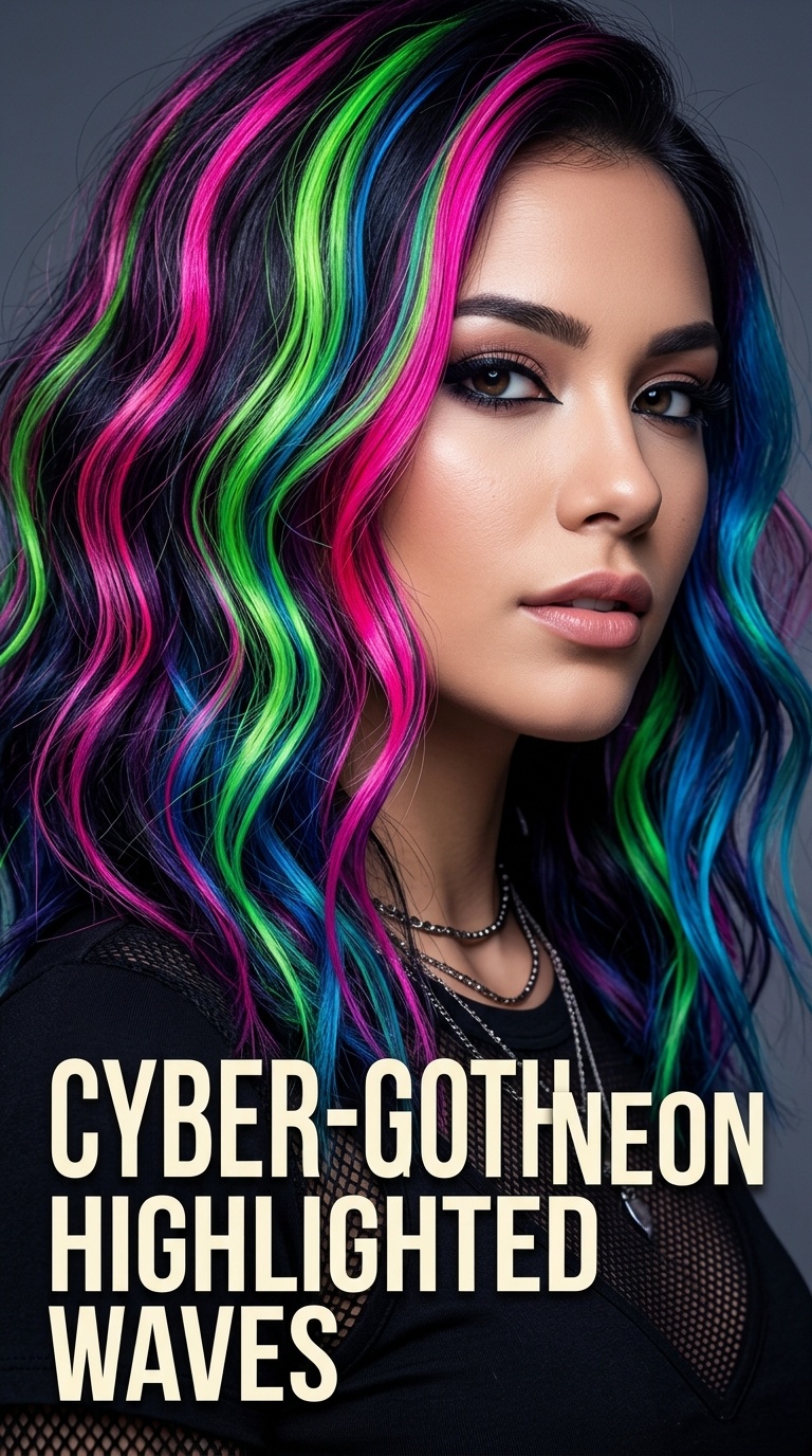 Cyber-Goth Neon Highlighted Waves