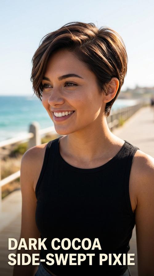Dark Cocoa Side-Swept Pixie