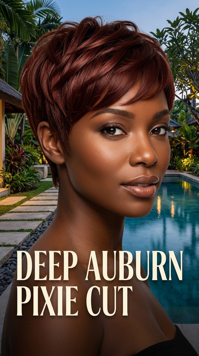 Deep Auburn Pixie Cut