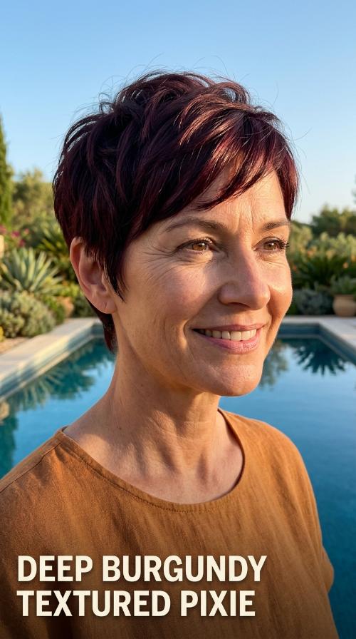 Deep Burgundy Textured Pixie